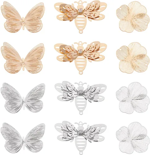 Miniatura 7 de Craftdady Colgantes colgantes de metal con dijes de mariposa Oro claro + platino