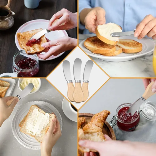 Miniatura 4 de 24 cuchillos esparcidores de queso pequeño de 4.7 pulgadas, esparcidor de mantequilla de acero inoxidable con mango de madera, mini cuchillos