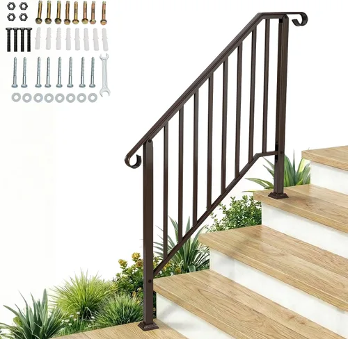 Miniatura 11 de Outvita Pasamanos para escalones al aire libre, pasamanos de hierro forjado para 2 o 3 escalones, pasamanos de transición con kit de instalación