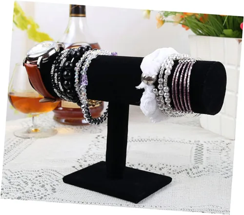 Miniatura 3 de ARTIBETTER Torre de exhibición para soporte de barra en T de estante negro, soportes para joyería de nivel simple, organizador desmontable negro