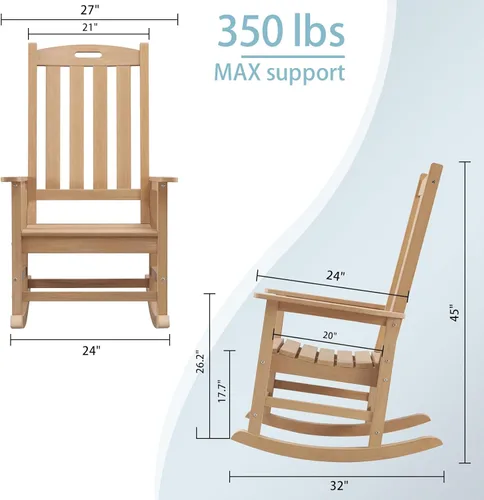 Miniatura 3 de Psilvam Mecedora de gran tamaño para exteriores, con asiento de 21 pulgadas de ancho y respaldo de 32 pulgadas de alto, premontada con la mayoría