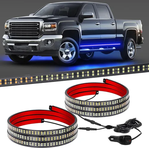 XRIDONSEN 2 piezas de 70 pulgadas de luces de emergencia azules para camiones, tira de luces de estribo de 864 LED, luces parpadeantes de