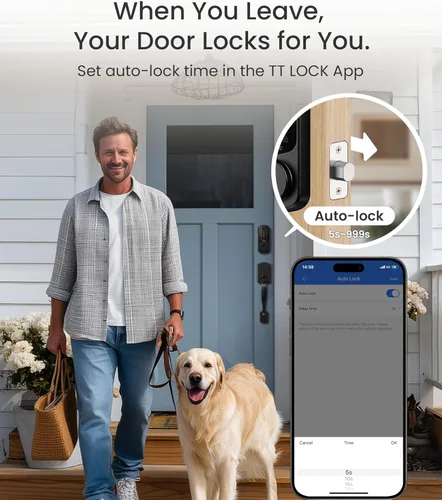 Miniatura 5 de DESLOC Smart Lock B200 versión WiFi, cerradura de puerta de entrada sin llave de huellas dactilares, control remoto de aplicación, cerraduras Negro