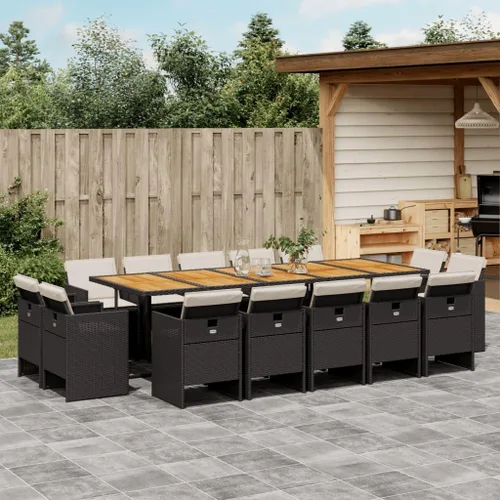 Miniatura 13 de 9 Piece Patio Dining Set with Cushions Black Poly Rattan Outdoor Furniture Set for Garden Backyard Balcony Porch