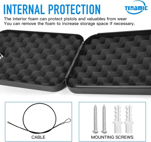 Miniatura 5 de Tenamic Caja fuerte para pistola, caja de seguridad portátil para pistola de viaje, caja de bloqueo de pistola de acero sólido para el hogar, cajas