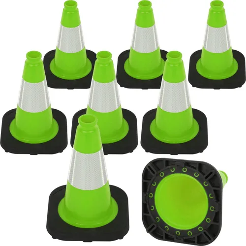 Miniatura 29 de Conos de Tráfico de PVC Naranja/Verde Fluorescente, Cono de Estacionamiento con Base Negra Pesada Estructuralmente Estable Resistente a