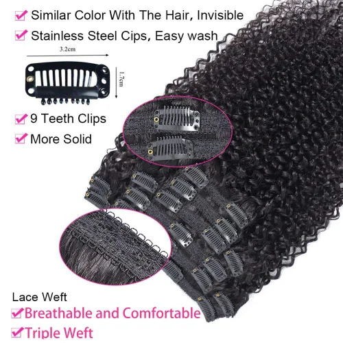Miniatura 3 de Extensiones de cabello rizado con clip para mujeres afroamericanas, Urbeauty, Extensiones de cabello rizado con clip para cabello humano para chicas