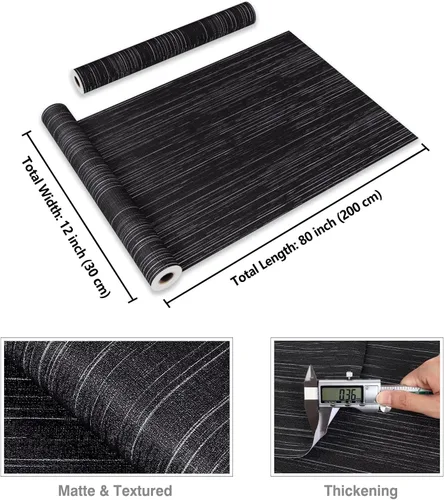 Miniatura 8 de CRE8TIVE Papel Tapiz Negro de Tela de Hierba Despegar y Pegar Texturizado Tela de Lino Tejido Negro Papel de Contacto para Paredes Autoadhesivo