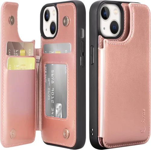 Arae Funda para iPhone 13 con tarjetero - Funda tipo cartera con bolsillos para tarjetas de piel sintética con tapa trasera para iPhone 13 de 6.1