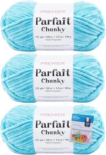 Miniatura 31 de Premier Yarns Parfait - Hilo de felpilla grueso, 3.5 onzas, peso súper voluminoso, paquete de 3 unidades con soportes para punto de Bella (chocolate)