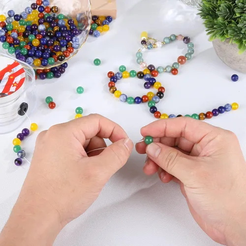 Miniatura 6 de Cuentas de piedra natural de 7 chakras de 0.394 pulgadas, 100 cuentas redondas de cristal, piedras preciosas sueltas, multicolor, mezcladas