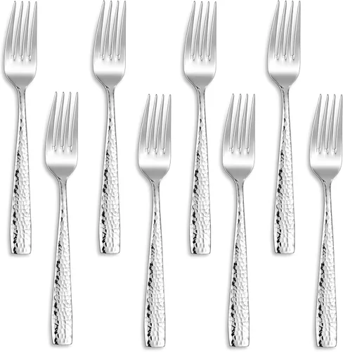 Miniatura 10 de KEAWELL Juego de 4 tenedores de ensalada martillados Louis de 7.6" de alta calidad, acero inoxidable 18/10, borde cuadrado con bordes redondeados