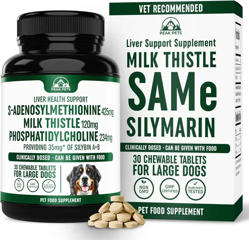 Miniatura 9 de Suplemento de apoyo hepático para perros medianos con silimarina (SAMe y silybina) S-adenosil-L-metionina (SAM-e) y silybum (cardo lechería)