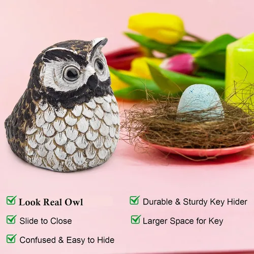Miniatura 3 de Ocultador de llave de repuesto decorativo para casa de búho sintético, adorno para jardín o patio