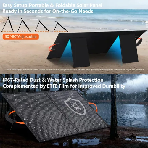 Miniatura 5 de Panel solar portátil de 110 W, ETFE IP68, impermeable, 20 V, cargador de panel solar, 25% de alta eficiencia para acampar al aire libre, portátiles