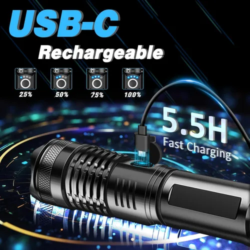 Miniatura 5 de ISUNMEA Linterna Recargable Potente, 2 Unidades de Linternas LED Potentes con Zoom de 1500LM Lúmenes Altos con 5 Modos Impermeable Linterna de Mano