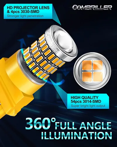 Miniatura 3 de Combriller 3157 - Bombilla LED color amarillo ámbar 3056 3156 3057 4157, lámpara de repuesto led para luz de señal de giro/freno/luces traseras