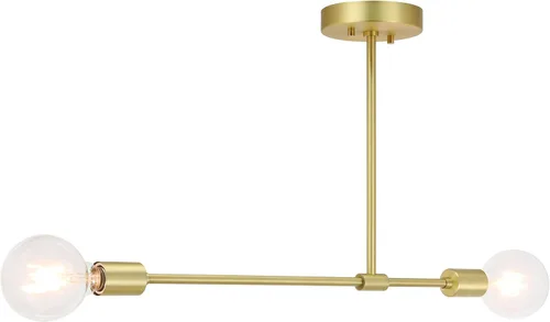 Miniatura 3 de XiNBEi Lighting Lámpara de techo semiempotrada de latón moderna Sputnik de 2 luces, lámpara de techo industrial para dormitorio, comedor, pasillo