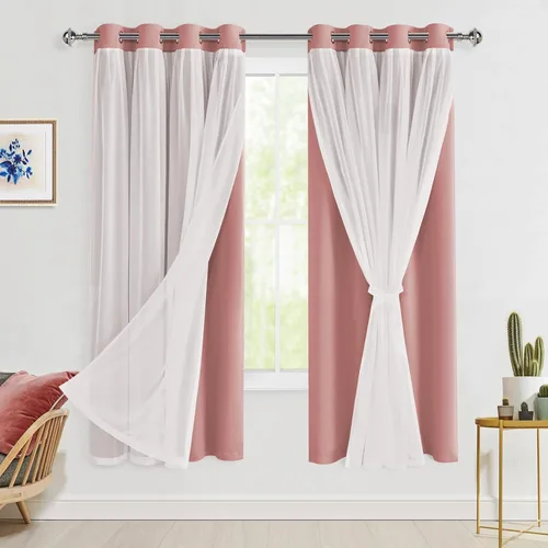 Miniatura 96 de Hiasan Cortinas opacas con superposición transparente, aislamiento térmico para mezclar y combinar de doble capa, cortinas de oscurecimiento de Beige