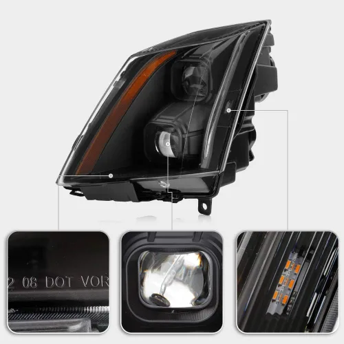 Miniatura 4 de ACANII - Para [Modelo Halógeno] 2008-2014 Cadillac CTS Conjunto de Faros Delanteros LED de Tubo Proyector Switchback con Carcasa Negra