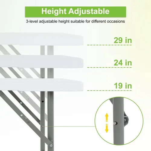 Miniatura 5 de Mesa plegable, mesa de picnic portátil de 4 pies, mesa plegable de plástico con asa, mesa de comedor para interiores y exteriores para fiestas