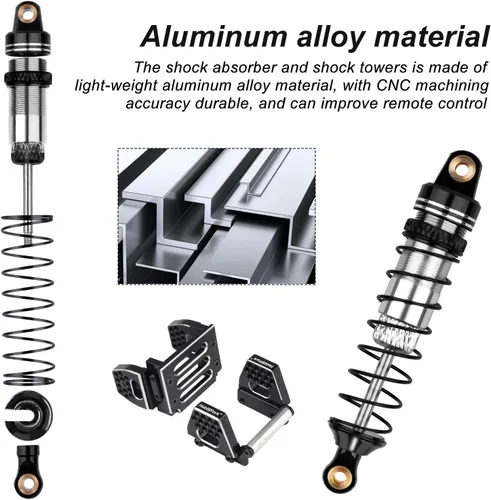 Miniatura 2 de HobbyPark Amortiguadores de aluminio de 2.323 in para TRX4M 1/18 Crawler Amortiguador Actualización con soportes de choque ajustables Torres de Negro