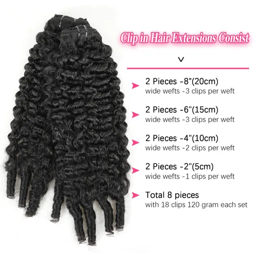 Miniatura 2 de Extensiones de cabello con clip de 12 pulgadas, rizado birmano, negro natural, extensiones de cabello con clip rizado birmano, cabello humano real
