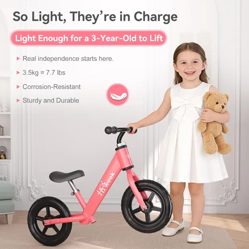 Miniatura 3 de Bicicleta de equilibrio para niños pequeños HAWEEK de 12 pulgadas, bicicleta de entrenamiento sin pedales para niños de 24 meses a 5 años, ajustes