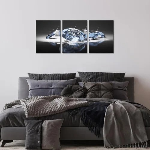 Miniatura 5 de Biuteawal Arte de pared blanco y negro de 3 paneles, diamantes de lujo sobre fondo negro, impresión sobre lienzo, pintura de moda, decoración