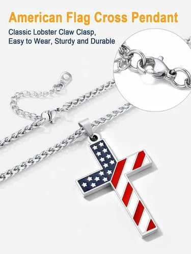 Miniatura 4 de U7 Collar de bandera estadounidense, colgante de águila de Estados Unidos, colgante de cruz de bandera estadounidense, joyería patriótica