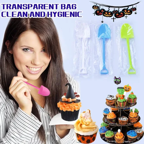 Miniatura 6 de OaaXbbECco Cucharas de postre plásticas desechables lindas de la forma de la pala de la novedad