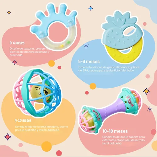 Miniatura 4 de 15 sonajeros para bebés de 0 a 6 meses, sonajeros de bebé sin BPA de 0 a 3, 6 a 12 meses para recién nacidos, juguetes suaves de dentición, juguetes
