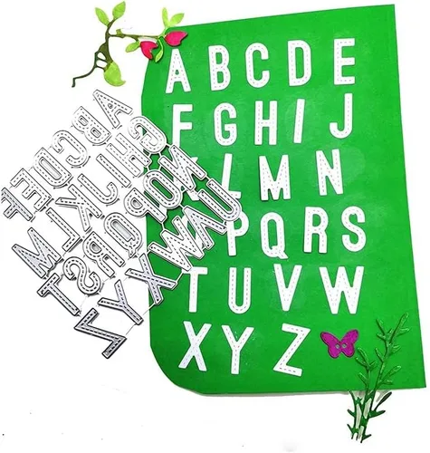 Miniatura 3 de Metal Capital 26 troqueles de corte del alfabeto, troqueles de números de letra de ortografía para hacer tarjetas, herramienta de grabado