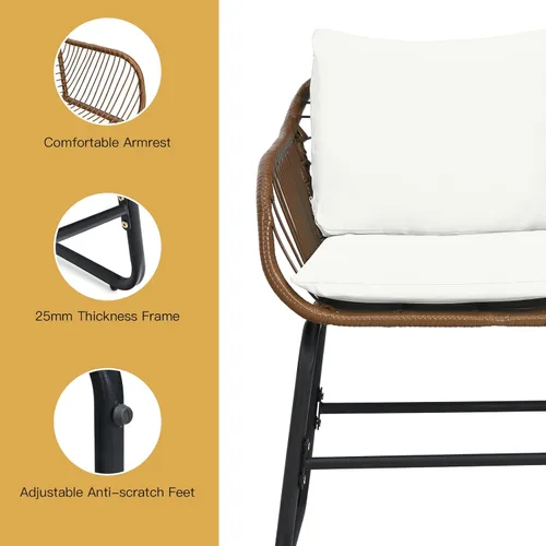 Miniatura 7 de COSTWAY 3PCS Patio Rattan Bistro Set Silla acolchada Mesa de vidrio Cubierta Blanco 3-Como se muestra en la imagen.