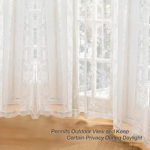 Miniatura 7 de Cortinas traslúcidas de encaje blanco de 45 pulgadas de largo, paneles de cortinas plisadas para ventana, 26 pulgadas de ancho x 45 pulgadas