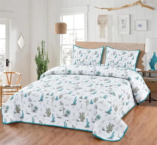 Miniatura 2 de De Leon Collections Juego de ropa de cama con 2 fundas de almohada, tamaño King, poliéster, desierto de Saguaro Azul/Blanco/Bronceado
