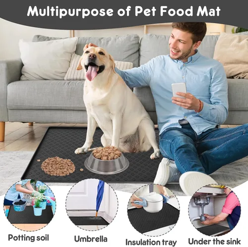 Miniatura 6 de Tapete de comida para perros y gatos para alimentos y agua, tapete de silicona para alimentación de mascotas, tapete para platos de agua para pisos