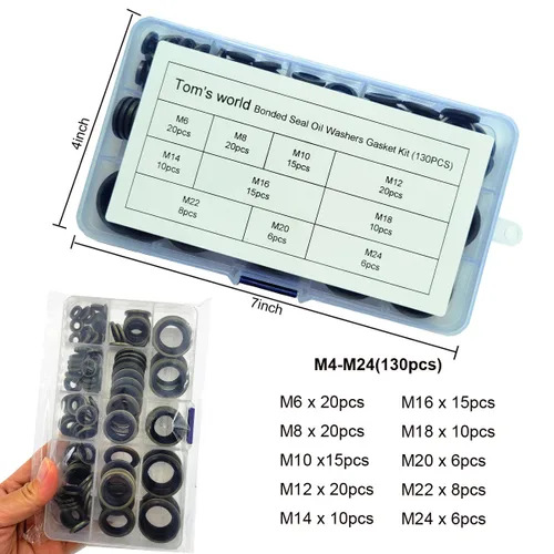 Miniatura 5 de 130 piezas de kit de surtido de juntas de sellado con arandelas de aceite autocentradas unidas para fontanería, automotriz, mecánica, eléctrica