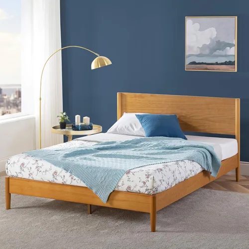 Miniatura 3 de Zinus Allen Marco de cama de plataforma de madera de mediados de siglo, base de madera maciza, soporte de listones de madera, no necesita somier