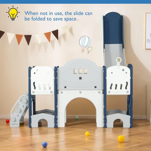 Miniatura 6 de Costzon Juego de tobogán 10 en 1 para niños pequeños, juego de tobogán y escalador con pizarra magnética, juego de anillos, aro de baloncesto, túnel