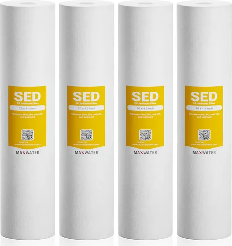 Miniatura 10 de Max Water Filtro de sedimentos de 1 micrón de 20 x 4.5 pulgadas, cartucho de repuesto para sistema de filtración de agua de 20 pulgadas para toda
