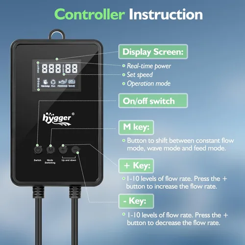 Miniatura 6 de hygger Bomba de agua de 15W-100W con controlador (hasta 3430 GPH), bomba de retorno sumergible/en línea con modo/flujo ajustable, 2 bombas de fuente