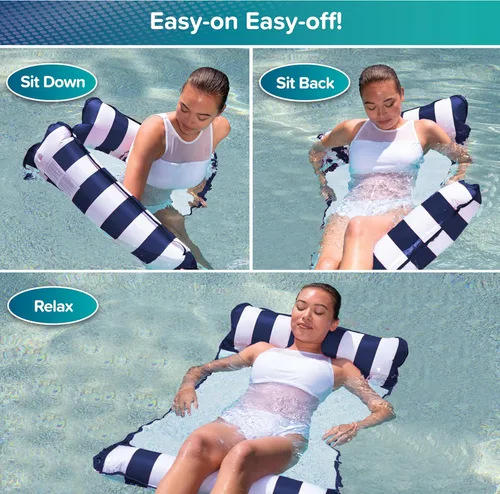 Miniatura 4 de Aqua Original Monterey - Flotador de piscina y hamaca de agua 4 en 1, multiusos, inflable para adultos, material patentado de PVC grueso y Azul