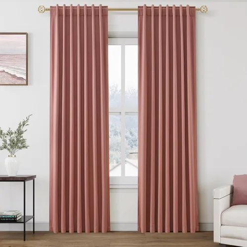 Miniatura 115 de Cortinas de lino 100% opacas para dormitorio, 102 pulgadas de largo, con pestaña trasera, bolsillo para barra, paneles acústicos con aislamiento