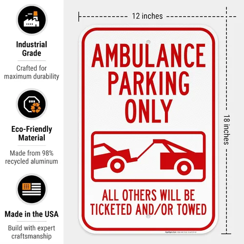 Miniatura 3 de Letrero de ambulancia "Parking Only All Others Will Be Ticketed y/or Towed", 12 x 18 pulgadas, 3M EGP reflectante aluminio .063, resistente a
