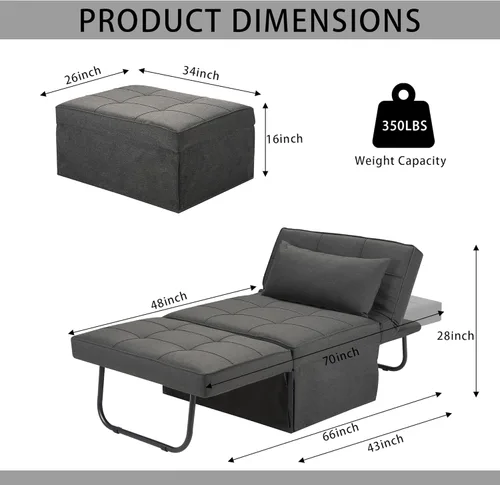 Miniatura 2 de BIGSYY Sofá Cama, 4 en 1 Otomana Plegable Multifunción de Lino Transpirable Cama Sofá con Respaldo Ajustable Silla Convertible Moderna para Sala