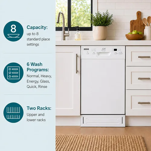 Miniatura 3 de SPT SD-9254W Energy Star 18″ Lavavajillas empotradas con secado con calefacción - Blanco