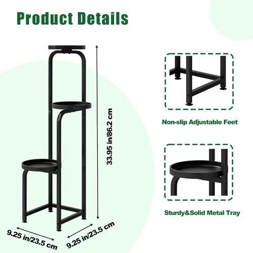Miniatura 4 de INGIORDAR - Soporte para plantas de interior y exterior, estante de metal de 3 niveles para múltiples plantas, soportes de flores de esquina