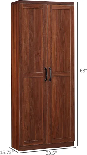Miniatura 3 de HOMCOM Despensa de cocina de 2 puertas de 63 pulgadas, armario de almacenamiento independiente con estantería de 5 niveles y 2 estantes ajustables