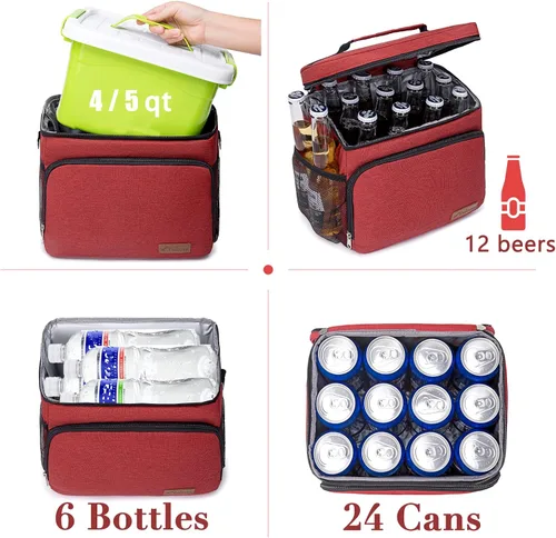Miniatura 2 de TuErcao Bolsa térmica aislada 6/24 latas plegable a prueba de fugas con lados blandos para el auto, hielera portátil plegable pequeña para playa